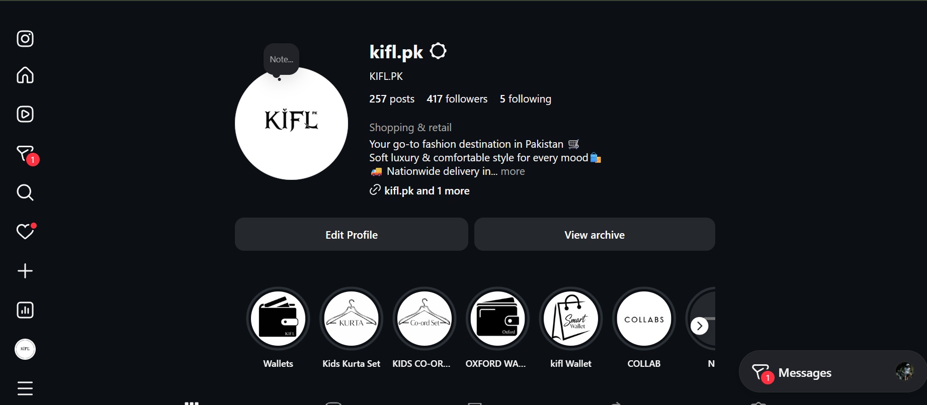 KIFL brand identity and social shopping presence
